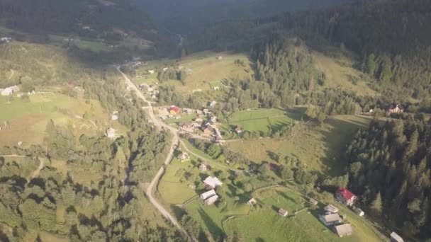 Luchtfoto Naar Zomer Karpatische Bergen Buurt Van Door Dzembronya Dorp — Stockvideo
