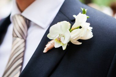 damat yaka için tutturulmuş beyaz Frezya