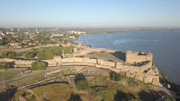 Luchtfoto Citadel Van Oude Vesting Akkerman Die Oever Van Monding — Stockvideo