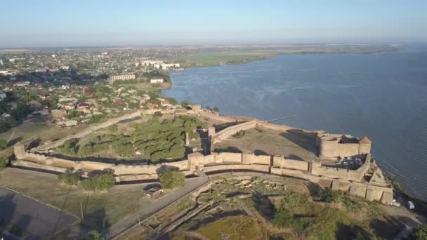 Luftaufnahme Der Zitadelle Der Antiken Festung Akkerman Die Sich Ufer — Stockvideo