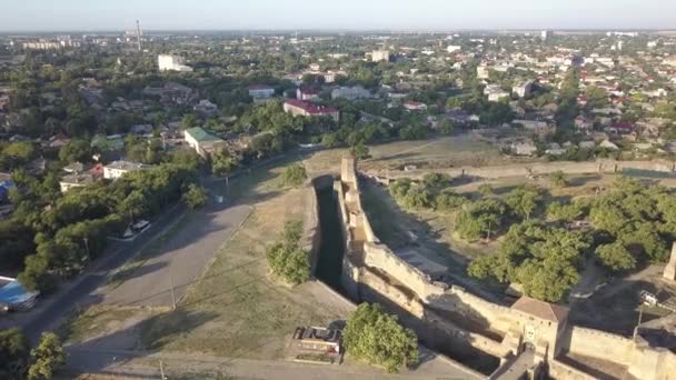 Pandangan Udara Dari Drone Benteng Kuno Akkerman Yang Berada Tepi — Stok Video