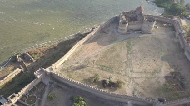 Översta Flygfoto Från Drone Gamla Fästningen Akkerman Som Ligger Stranden — Stockvideo