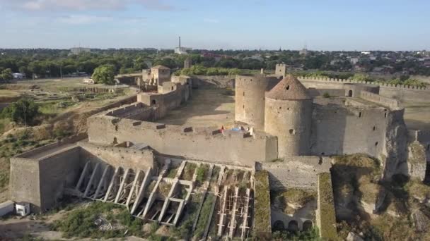 Aerial Top View Drone Ancient Fortress Akkerman Which Bank Dniester — Stock Video