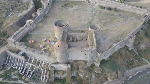 Vista Aérea Ciudadela Antigua Fortaleza Akkerman Que Encuentra Orilla Del — Vídeos de Stock