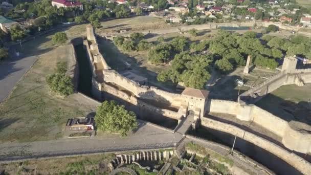 Luchtfoto Bovenaanzicht Van Drone Naar Oude Fort Akkerman Die Oever — Stockvideo