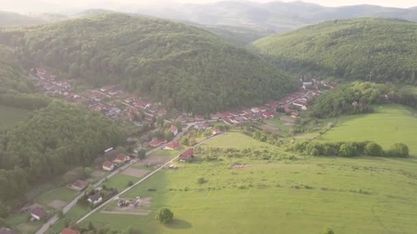 Вид Воздуха Село Национальном Парке Букк Маунтинс Венгрия — стоковое видео