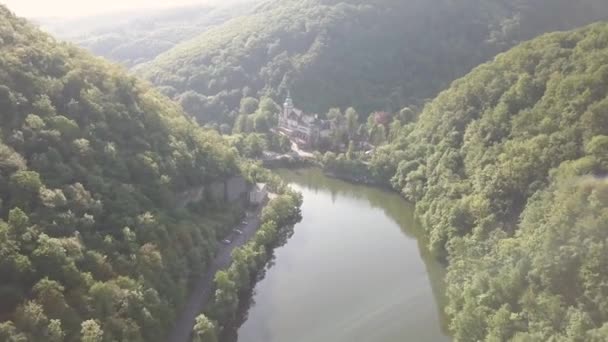 Εναέρια Θέα Στη Λίμνη Κοντά Lillafured Κάστρο Κοντά Μίσκολτς Στο — Αρχείο Βίντεο
