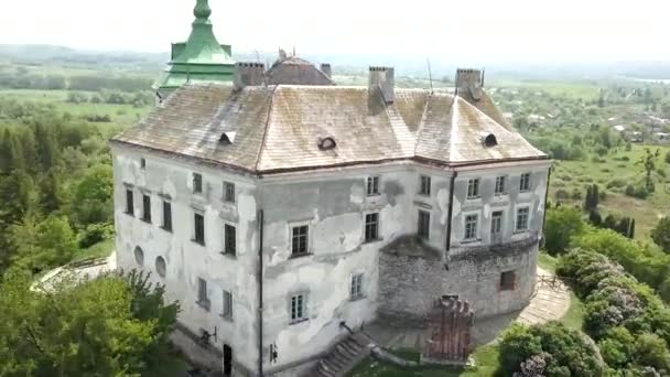 Imagens Aéreas Drones Movimento Rápido Para Castelo Histórico Olesko Famosos — Vídeo de Stock