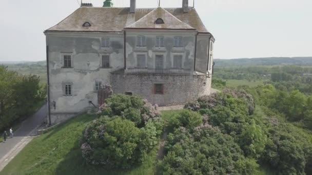 Vista Aérea Desde Dron Hasta Histórico Castillo Parque Olesko Famoso — Vídeos de Stock