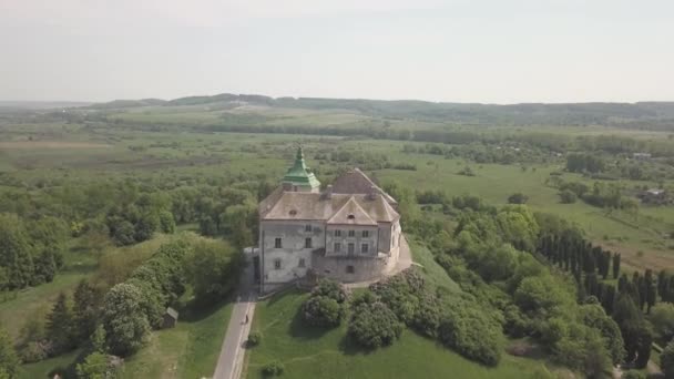 Légi Felvétel Drone Történelmi Kastély Park Olesko Híres Ukrán Városnézés — Stock videók