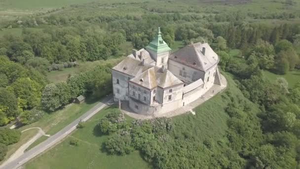 Vista Aérea Desde Dron Hasta Histórico Castillo Parque Olesko Famoso — Vídeo de stock