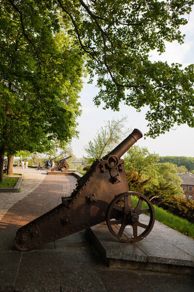 Old cast-iron cannon in Chernihiv, Ukraine