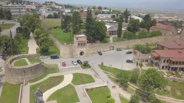 Aerial View Batonis Tsikhe Fortress Residence Kakhetian Kings 17Th 18Th — Stock Video