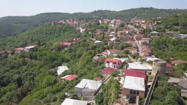 Des Images Aériennes Déplacements Rapides Vers Ville Sighnaghi Ville Géorgienne — Video