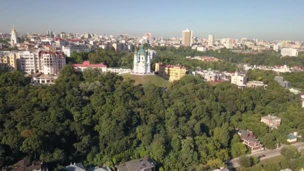 Proslulé Turistické Místa Kyjevě Letecký Pohled Andrew Church Andriyivskyy Sestup — Stock video