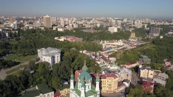 Lugares Turísticos Famosos Kiev Vista Aérea Para Igreja Santo André — Vídeo de Stock