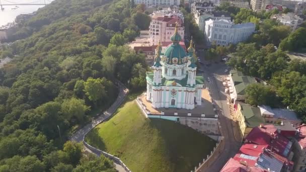 Híres Turisztikai Helyek Kijev Ukrajna Egy Fővárosában Andrew Church Andriyivskyy — Stock videók