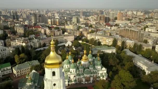 Luchtfoto Aan Beroemde Orthodoxe Saint Sophia Cathedral Zonnige Zomerdag Vroege — Stockvideo