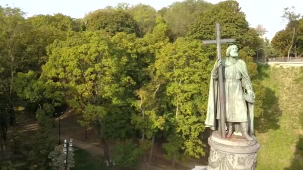 Aerial View Statue Volodymyr City Park Volodymyrska Girka Baptist Kyiv — Stock Video