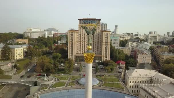 Kyiw Ukraine September 2018 Luftaufnahme Der Statue Der Unabhängigkeit Und — Stockvideo