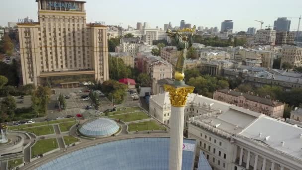 Kyiv Ucrania Septiembre 2018 Vista Aérea Estatua Independencia Libertad Pedestal — Vídeos de Stock