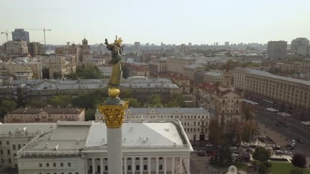 Kiev Oekraïne September 2018 Luchtfoto Van Het Standbeeld Van Onafhankelijkheid — Stockvideo