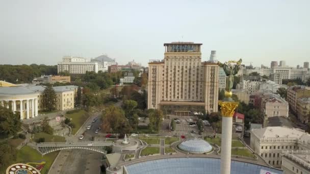 Kyiv Ukraine Setembro 2018 Vista Aérea Para Estátua Independência Liberdade — Vídeo de Stock