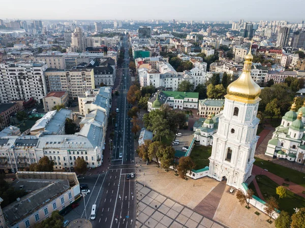 Widok Lotu Ptaka Słynnego Katedra Sofijska Kijowie Słoneczny Poranek Ukraina — Zdjęcie stockowe