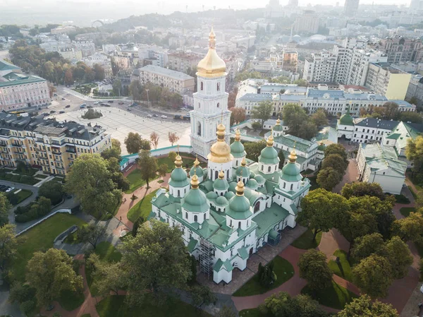 Widok Lotu Ptaka Słynnego Katedra Sofijska Kijowie Słoneczny Poranek Ukraina — Zdjęcie stockowe