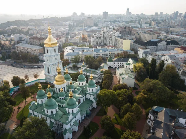 Letecký Pohled Slavnou Katedrálu Sophia Kyjevě Slunečné Ráno Ukrajina — Stock fotografie