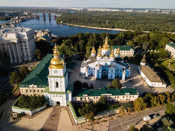 Aerial View Saint Michael Golden Domed Cathedral Center Kyiv Functioning — Stock Photo, Image