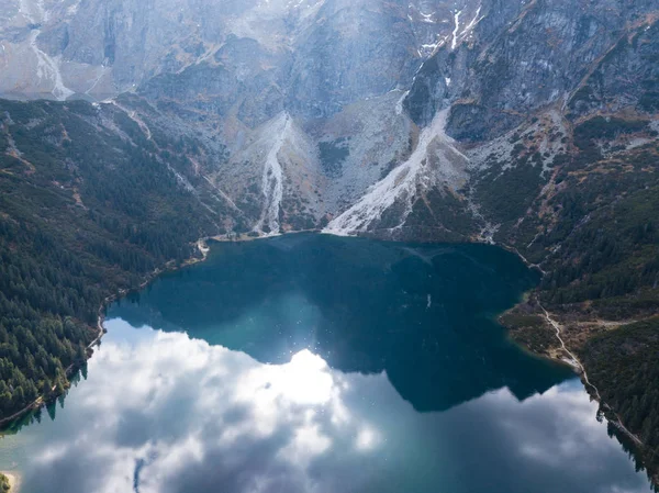 Beroemde Pools Landschap Spectaculaire Luchtfoto Naar Berg Lake Morskie Oko — Stockfoto