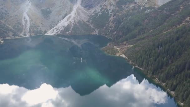 Paisagem Polonesa Famosa Vista Aérea Espetacular Para Lago Montanha Morskie — Vídeo de Stock