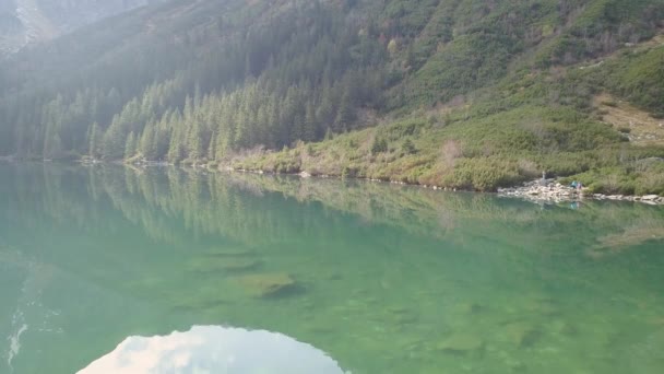 Beroemde Pools Landschap Spectaculaire Luchtfoto Naar Berg Lake Morskie Oko — Stockvideo