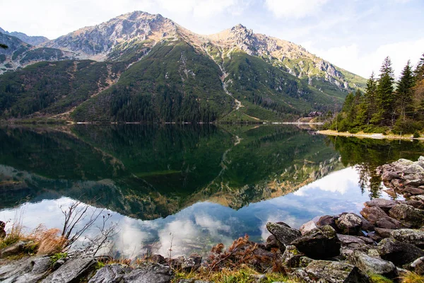 Híres Lengyel Táj Hegyi Morskie Oko Tátra Lengyelország — Stock Fotó