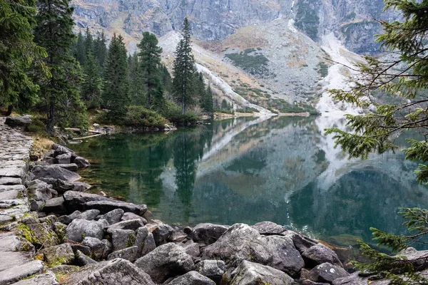 Híres Lengyel Táj Hegyi Morskie Oko Tátra Lengyelország — Stock Fotó