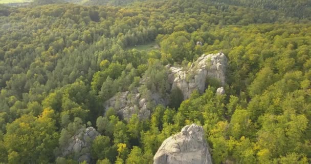 Luchtfoto Aan Rotsen Van Dovbush Bubnyshche Een Legendarische Plaats Het — Stockvideo