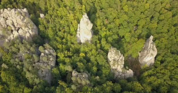 Vista Aérea Para Dovbush Rocks Bubnyshche Lugar Lendário Antigo Mosteiro — Vídeo de Stock