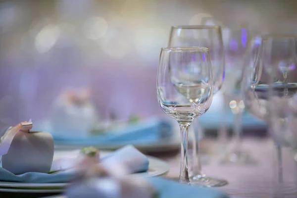 Close Picture Empty Glasses Restaurant Table Setting — Stock Photo, Image