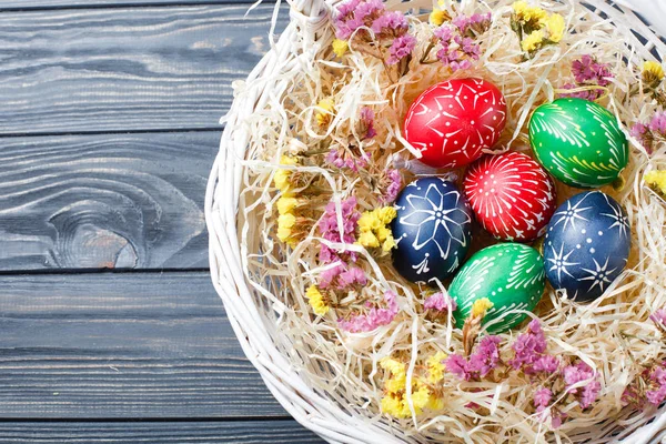 Hand painted different colors easter eggs — Stock Photo, Image