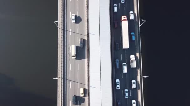 Ponte Vista Aérea Superior Com Muitos Carros Sobre Ele Kiev — Vídeo de Stock