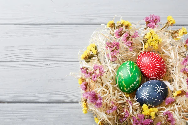 Hand painted different colors easter eggs — Stock Photo, Image