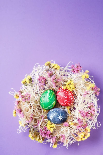 Hand painted different colors easter eggs — Stock Photo, Image