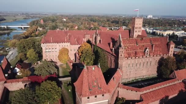Vista Aérea Del Castillo Malbork Región Pomerania Polonia Fortaleza Caballeros — Vídeo de stock