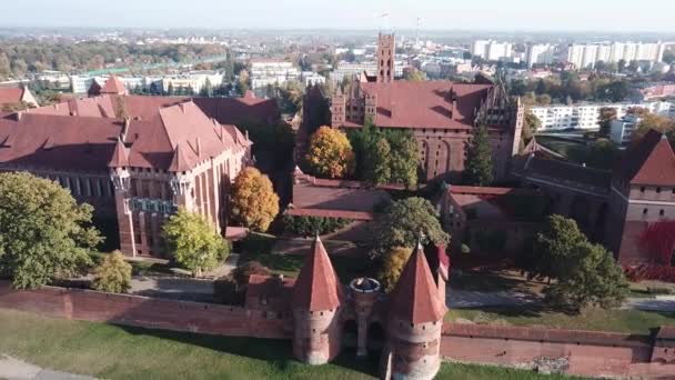 Vista Aérea Del Castillo Malbork Región Pomerania Polonia Fortaleza Caballeros — Vídeos de Stock