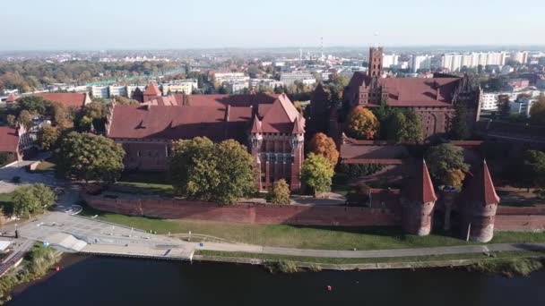 Polonya Pomerania Bölgesinde Hava Görünümü Malbork Kalesi Ayrıca Marienburg Olarak — Stok video