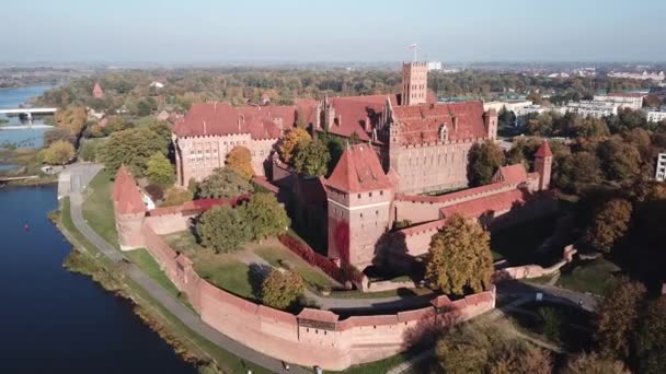 Polonya Pomerania Bölgesinde Hava Görünümü Malbork Kalesi Ayrıca Marienburg Olarak — Stok video