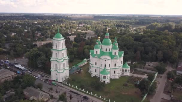Вид Воздуха Собор Рождества Пресвятой Богородицы Козелеце Черниговская Область Украина — стоковое видео