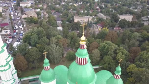 Pemandangan Udara Menuju Katedral Kelahiran Perawan Suci Kozelets Wilayah Chernihiv — Stok Video