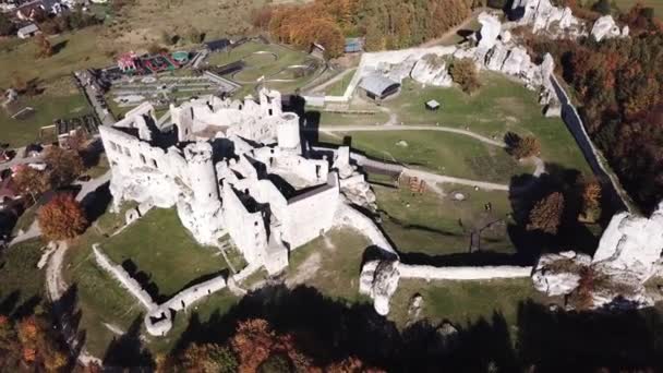 Vista Aérea Drone Ruínas Castelo Medieval Rocha Ogrodzieniec Polônia Uma — Vídeo de Stock